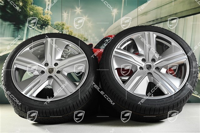 22" Macan Exclusive Design Winterräder Satz, Felgen 9J x 22 ET29 + 11J x 22 ET47 + Continental Winterreifen 255/40 R22 + 295/35 R22, in Platinsilber