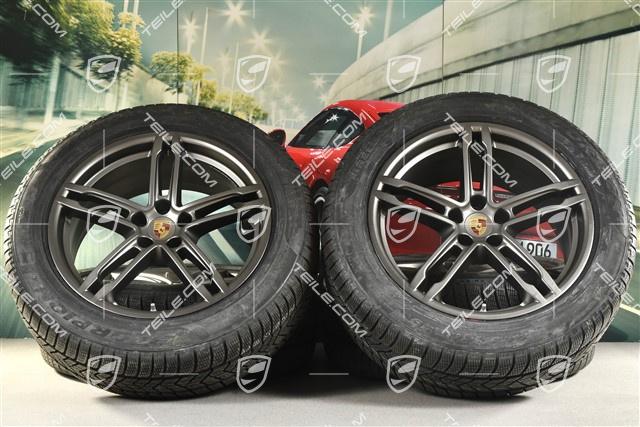 19" "Macan Turbo" koła zimowe komplet, felgi 8J x 19 ET21 + 9J x 19 ET21, opony zimowe Pirelli 235/55 R 19 + 255/50 R 19, z czujnikami ciśnienia RDK, platinum satynowy mat