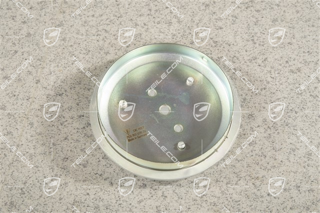 Radzierdeckel, für Innendurchmesser 71 mm, für Fuchsfelgen, eloxiert, silber mit schwarzem, geprägten Porsche Wappen