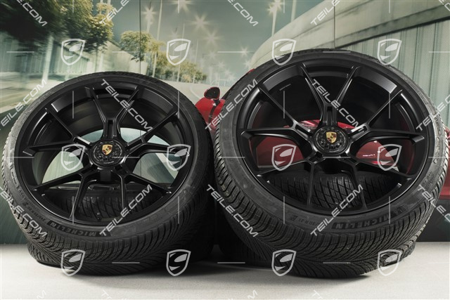 20"+21" GT3 / GT3RS winter wheels, complete set, centre-mounted rims 9J x 20 ET43 + 11.5J x 21 ET46 + Michelin Pilot Alpin 5 winter tyres 245/35 R20 + 305/30 R21, black satin matt