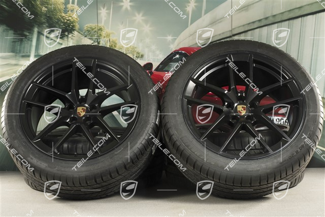 20-inch "Macan S" summer wheels set, rims 9J x 20 ET26 + 10J x 20 ET19 + Michelin summer tyres 265/45 R20 + 295/40 R20, Black satin mat, with TPMS