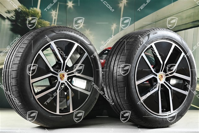 21" Cayenne Coupe Aero Design Sommerräder Satz, Felgen 9,5J x 21 ET46 + 11,0J x 21 ET49 + Pirelli P Zero Sommerreifen 285/45 R21 + 315/40 R21, mit RDK-Sensoren/ ca. 30km, DOT/Bj. 2025