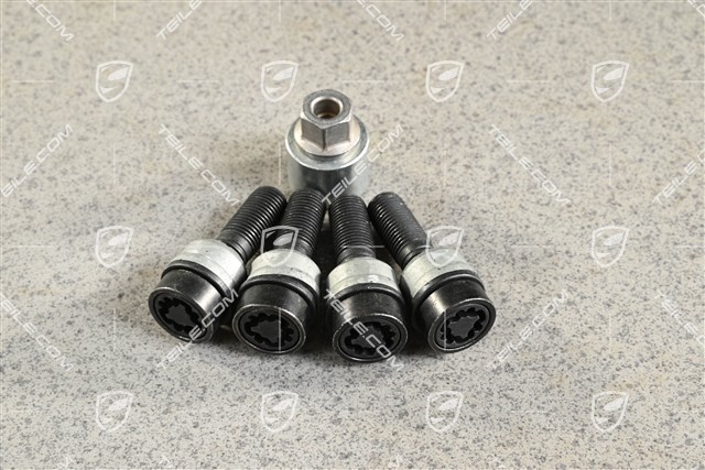 Anti-theft wheel bolt set (4 pcs.), incl. adapter, Black