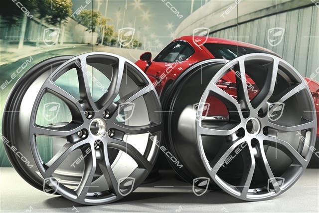 21-inch wheel rim set Cayenne Exclusive Design, 11J x 21 ET49 + 9,5J x 21 ET46, for Cayenne Coupé, Vesuvius grey