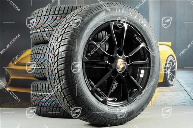 18-inch winter wheels set "Cayenne" facelift 2014->, alloy rims 8J x 18 ET53 + NEW Dunlop winter tyres 255/55 R18, with TPM, black high gloss