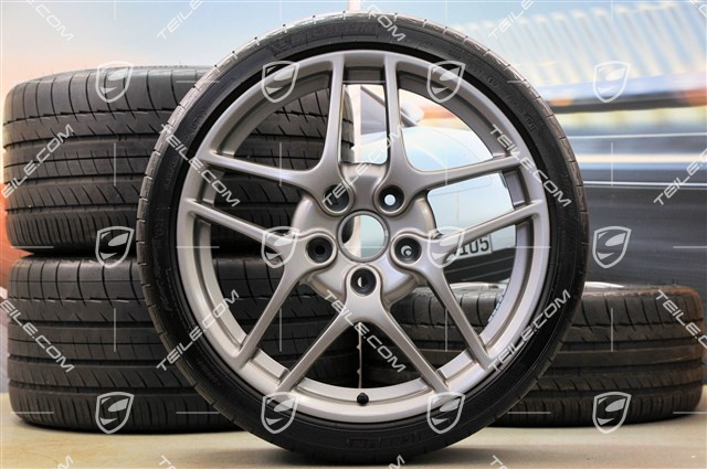 19-inch Carrera S II summer wheel set, wheels 8J x 19 ET57 + 11J x 19 ET51 + NEW Michelin tyres 235/35 ZR19 + 305/30 ZR19, in platin