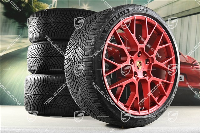 20"+21" RS Spyder Design Winterrädersatz, Felgen 8,5J x 20 ET50 + 11J x 21 ET82 + NEUE Michelin Winterreifen 245/35 R20 + 305/30 R21, mit RDK-Sensoren, Rot - Pyrored