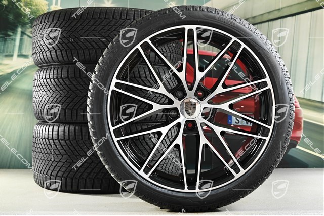 22" Macan RS Spyder Design Winterräder Satz, Felgen 9J x 22 ET29 + 11J x 22 ET47 + NEUE Pirelli Winterreifen 255/40 R22 + 295/35 R22, in Schwarz Hochglanz