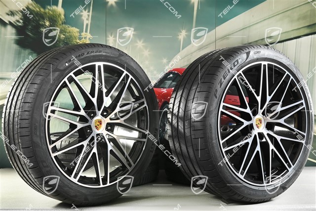 22" koła letnie Cayenne Coupé RS Spyder Design, komplet, felgi 10J x 22 ET48 + 11,5J x 22 ET52 + NOWE opony letnie Pirelli P Zero 285/40 R22 + 315/35 R22, z czujnikami ciśnienia