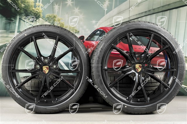 20" Carrera S summer wheels set, rims 8J x 20 ET57 + 10J x 20 ET45, GoodYear summer tires 235/35 ZR20 + 265/35 ZR20, black (high gloss), with TPMS