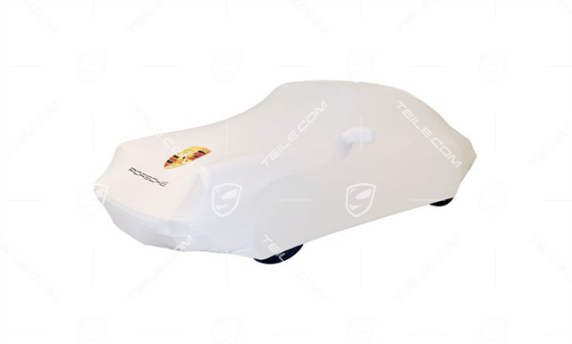 Fahrzeugabdeckung mit Porsche Wappen, ohne Spoiler, mit Aussenspiegel (links)