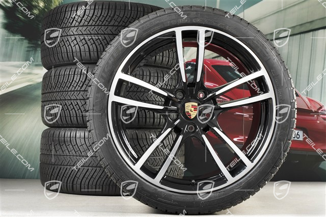 21" Cayenne Turbo Winterräder Satz, Felgen 9,5J x 21 ET46 + 11,0J x 21 ET58 + Michelin Winterreifen 275/40 R21 + 305/35 R21, mit RDK-Sensoren, schwarz-hochglanz
