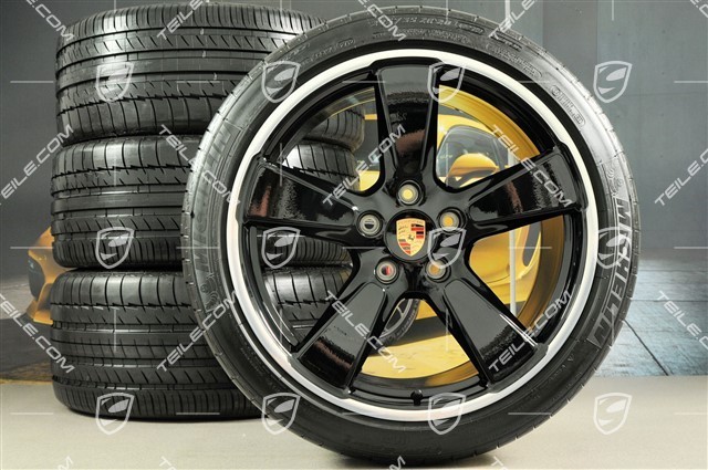 20" Sport Classic summer wheels set, black glossy, rims 9,5J x 20 ET65 + 11,5 x 20 ET63 + summer tyres 255/40 ZR20 + 295/35 ZR20, with TPM