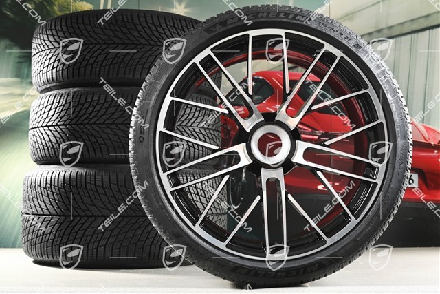 20+21" 911 Turbo S Winterräder Satz, Felgen 8,5J x 20 ET40 + 11,5 x 21 ET62 + NEUE Michelin Winterreifen 245/35 R20 + 315/30 R21, schwarz hochglanz + glanzgedrecht
