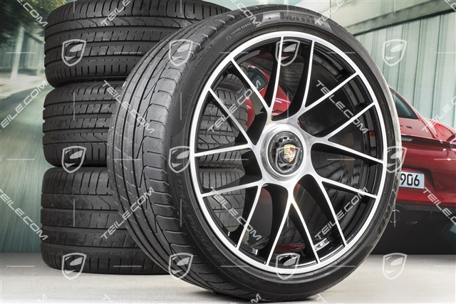 20" Sommerräder Satz Turbo Sport III, Zentralverschluss, Felgen 9J x 20 ET51 + 11,5J x 20 ET56 + NEUE Pirelli Sommerreifen 245/35 ZR20 + 305/30 ZR20, schwarz