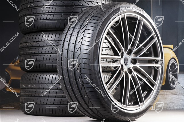 22-inch summer wheel set 911 Turbo IV Design, rims 10J x 22 ET48 + 11,5J x 22 ET61 + NEW Pirelli summer tyres 285/35 ZR22 + 315/30 ZR22, with TPM