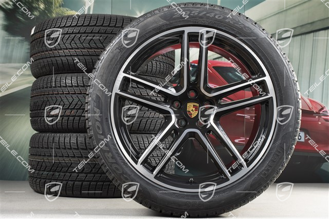 20-inch "Macan Turbo" winter wheels set, rims 9J x 20 ET26 + 10J x 20 ET19 + NEW Pirelli winter tyres 265/45 R20 + 295/40 R20, black high gloss, with TPMS