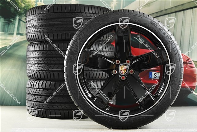 21" Sport Classic summer wheel set, wheel rims 9,5J x 21 ET27 + 10J x 21 ET19 + Michelin summer tyres 265/40 R21 + 295/35 R21, with TPMS, black high gloss