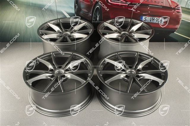 20-inch wheel rim set Carrera S IV, rims 8,5 J x 20 ET49 + 11,5 J x 20 ET56, Platinum Satin Matt