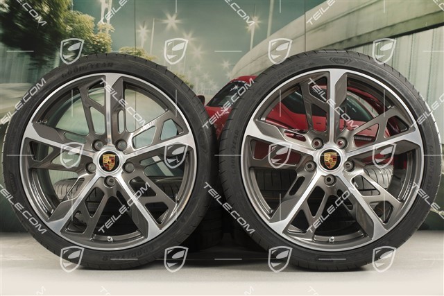 21" koła letnie Cross Turismo Design, komplet, felgi 9,5J x 21 ET60 + 11,5J x 21 ET66 + NOWE opony letnie Goodyear 265/35 R21 + 305/30 R21, Tytanowa popiel