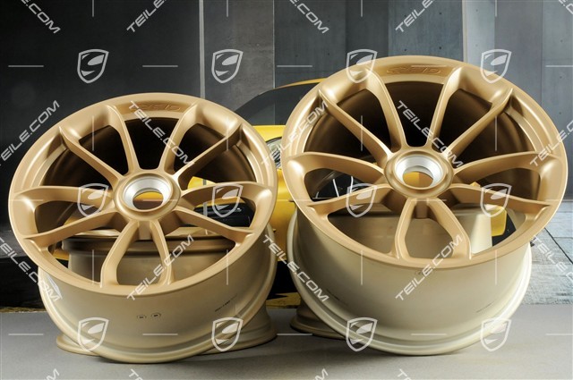 20"+ 21" GT3RS Felgensatz, mit GT3RS Schriftzug, 9,5J x 20 ET50 + 12,5J x 21 ET48, aurum metallic