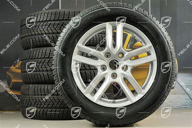 18" koła zimowe, komplet "Cayenne S" facelift 2014->, felgi 8J x 18 ET53 + NOWE opony zimowe Pirelli 255/55 R18, z czujnikami ciśnienia