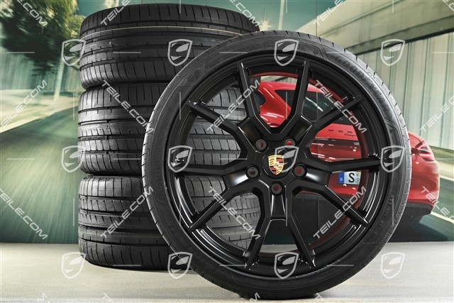 21" RS Spyder Design Sommerräder Satz, Felgen 9,5J x 21 ET60 + 11,5J x 21 ET66 + Goodyear Sommerreifen 265/35 R21 + 305/30 R21, schwarz seidenmatt