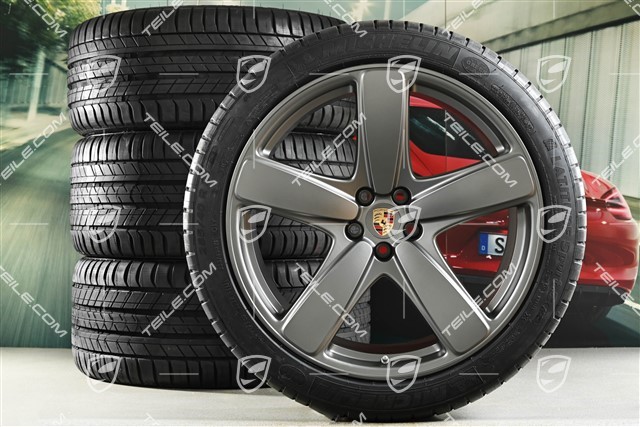 21" Sport Classic Sommerräder Satz, Felgen 9,5J x 21 ET27 + 10J x 21 ET19 + Michelin Sommerreifen 265/40 R21 + 295/35 R21, mit RDK-Sensoren, Platinum Seidenmatt