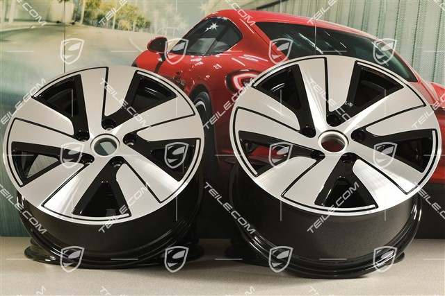 19-inch Taycan S wheel rim set, 8J x 19 ET50 + 10J x 19 ET47, black high gloss + glossy Surface