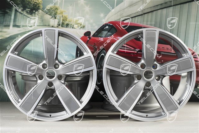 22" Komplet felg Cayenne Sport Classic, 10J x 22 ET48 + 11,5J x 22 ET61, platynowy srebrny