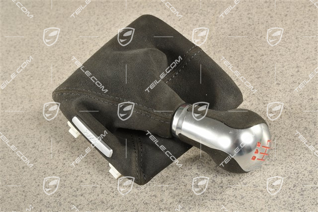 T, Schaltknauf / Schaltknopf mit Schaltmanschette, Alcantara, Schwarz, Schaltgetriebe