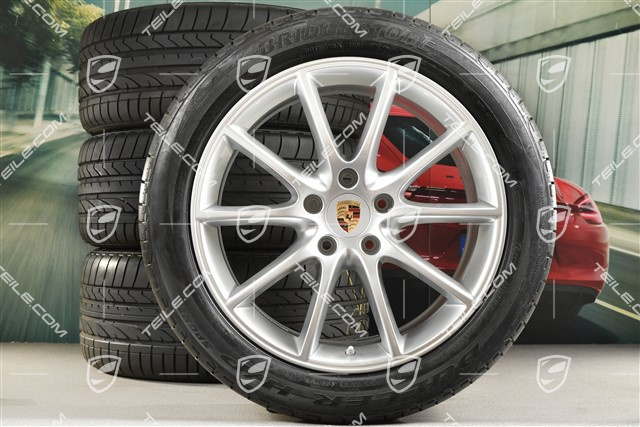20-inch Cayenne Design summer wheel set, rims 9J x 20 ET50 + 10,5J x 20 ET64 + Bridgestone summer tyres 275/45 R20 + 305/40 R20, with TPMS, about 30km, DOT/prod.year 2021