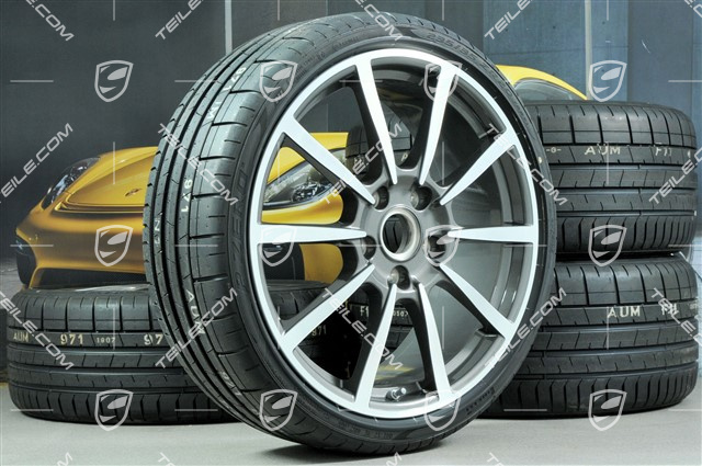 20" Carrera Classic Sommerräder Satz, Felgen 8J x 20 ET57 + 10J x 20 ET45 + NEUE Pirelli Sommerreifen 235/35 ZR20 + 265/35 ZR20, mit RDK-Sensoren