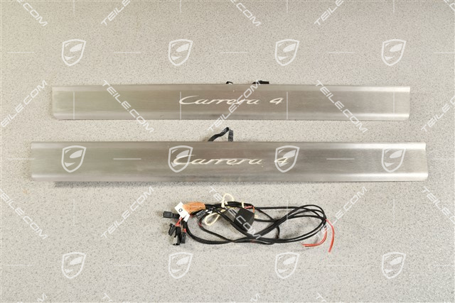 Listwy ozdobne progów wewnętrznych, podświetlane, stal szlachetna, Carrera 4, zestaw, L+R