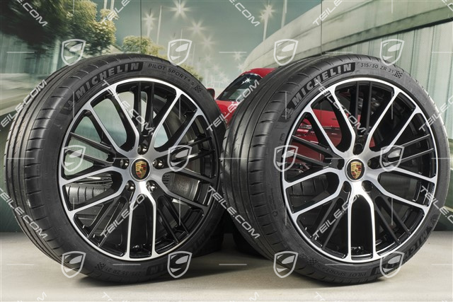 21-inch Panamera Exclusive Design Sport summer wheel set, wheel rims 9,5J x 21 ET71 + 11,5J x 21 ET69 + NEW Michelin summer tyres 275/35 R21 + 315/30 R21, with TPMS, black high gloss