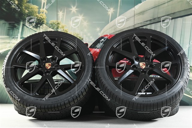 21" Panamera SportDesign Koła zimowe, komplet, felgi 9,5J x 21 ET71 + 10,5J x 21 ET71 + NOWE opony zimowe Continental 275/35 R21 + 315/30 R21, czarny satynowy półmat