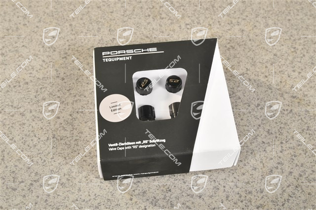 Nakrętki wentylków, czarne, napis "RS" w kolorze srebrnym, komplet do czujników ciśnienia