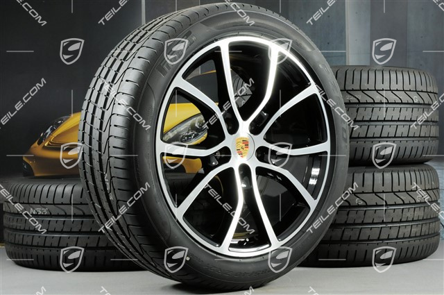 21" koła letnie Cayenne Exclusive Design, komplet, felgi 9,5J x 21 ET46 + 11,0J x 21 ET58 + NOWE opony letnie Pirelli P Zero 285/40 R21 + 315/35 R21, z czujnikami ciśnienia, czarne (wysoki połysk)