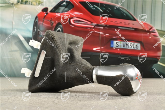 T, Schaltknauf / Schaltknopf mit Schaltmanschette, Alcantara, Schwarz, Schaltgetriebe