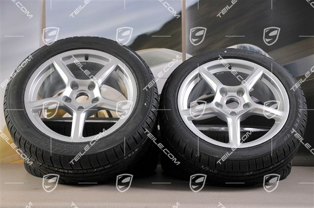 18" Boxster winter wheel set, 8J x 18 ET57 + 9J x 18 ET47 + NEW winter tyres Pirelli Sottozero II 235/45 R18 + 265/45 R18, without TPMS.