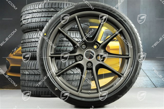 20-inch Carrera S III summer wheel set, 8,5J x 20 ET51 + 11J x 20 ET52 + Pirelli summer tyres 245/35 ZR20 + 305/30 ZR20, with TPMS, Platinum satin matt
