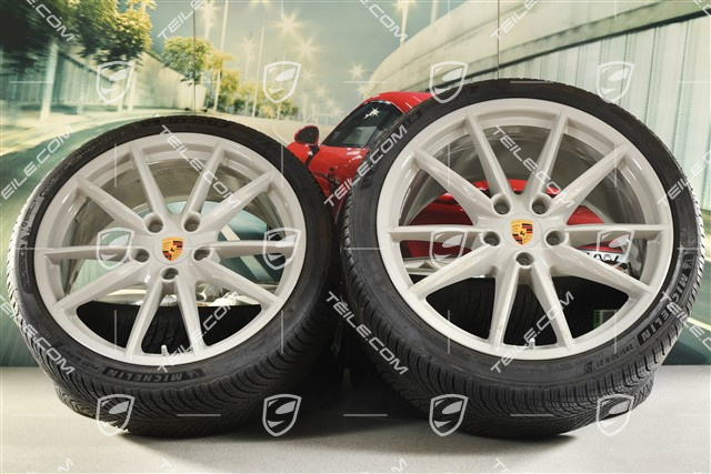 20"+21" koła zimowe Carrera S, komplet, felgi 8,5J x 20 ET53 + 11J x 21 ET66 + opony zimowe Michelin 245/35 R20 + 295/30 R21, kolor Chalk (kreda)