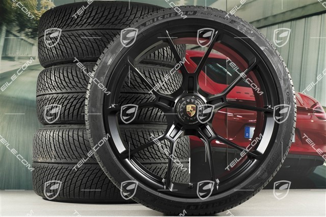 20"+21" GT3 / GT3RS winter wheels, complete set, centre-mounted rims 9J x 20 ET43 + 11.5J x 21 ET46 + NEW Michelin winter tyres 245/35 R20 + 305/30 R21, black satin matt