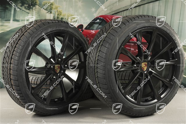 19" Boxster S koła zimowe komplet, felgi 8J x 19 ET57 + 10J x 19 ET45 + NOWE opony zimowe Continentact TS 830P 235/40 R19 + 265/40 R19, czarny satynowy półmat