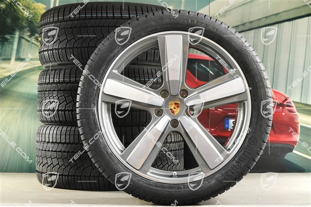 22-inch winter wheel set Cayenne Exclusive Design Sport, wheel rims 10J x 22 ET48 +11,5J x 22 ET52 + Continental winter tyres 285/40 R22 + 315/35 R22, Platin Silver