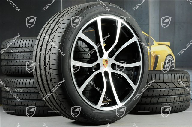 21-inch Cayenne COUPE Exclusive Design summer wheel set, rims 9,5J x 21 ET46 + 11,0J x 21 ET49 + NEW Pirelli summer tyres 285/40 R21 + 315/35 R21, black high gloss, with TPMS