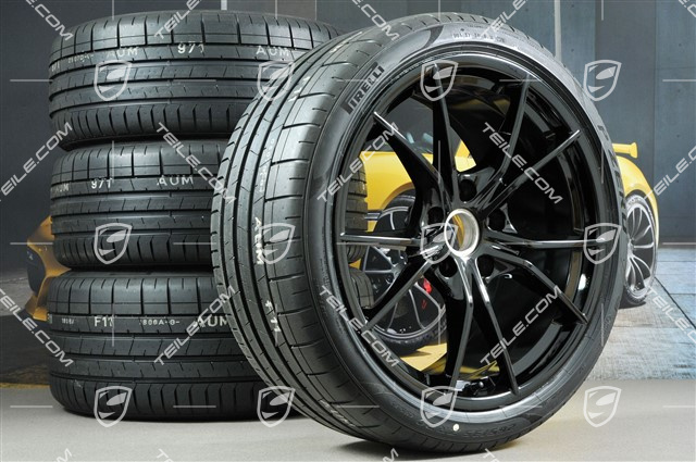 20" Carrera S koła letnie komplet, felgi 8J x 20 ET57 + 10J x 20 ET45, opony letnie Pirelli 235/35 ZR20 +265/35 ZR20, czarne (wysoki połysk), z czujnikami ciśnienia