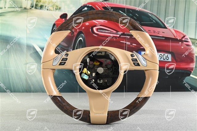 Lenkrad Multifunktion, Heizung, Waehlhebel, Luxorbeige, Nussbaumwurzel hochglänzend