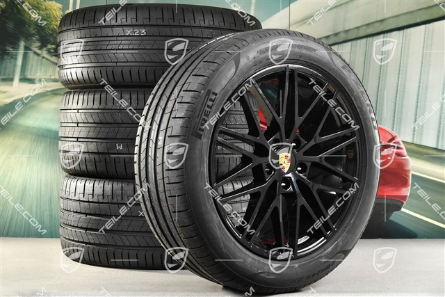 21" Cayenne Coupe RS Spyder Design Sommerräder Satz, Felgen 9,5J x 21 ET46 + 11,0J x 21 ET49 + Pirelli P Zero Sommerreifen 285/45 R21 + 315/40 R21, mit RDK-Sensoren, schwarz hochglanz