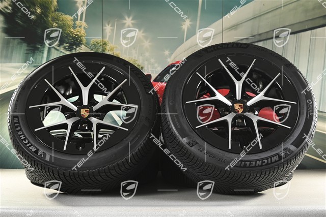 21" Cayenne RS Spyder Design winter wheel set, wheel rims 9,5J x 21 ET16 + 11J x 21 ET37 + Michelin Pilot Alpin 5 winter tyres 275/45 R21 + 315/40 R21, black high gloss